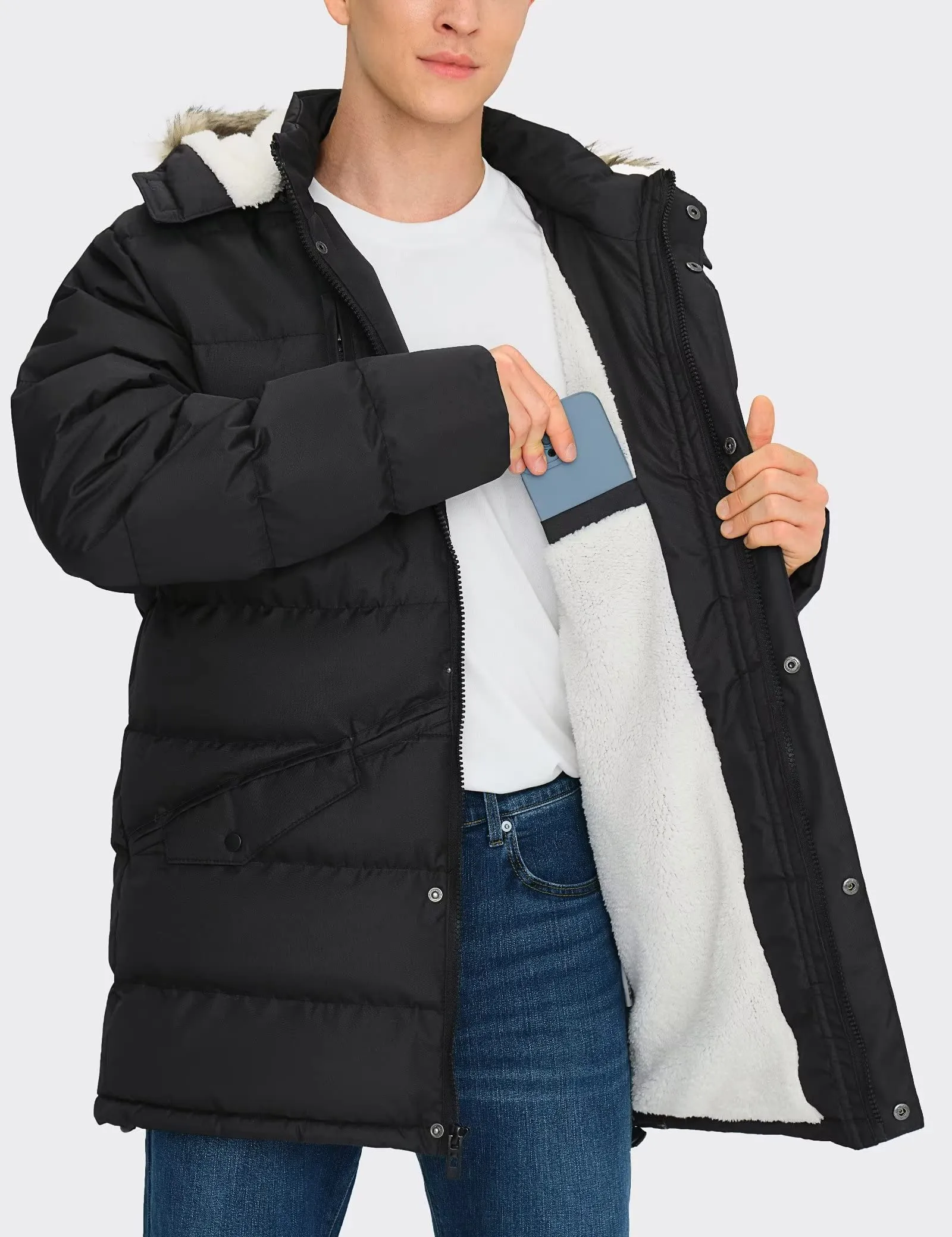 Men's Long Winter Coats Warm Water Resistant Puffy Hooded Windbreaker Insulated Thicken Jackets with Hood