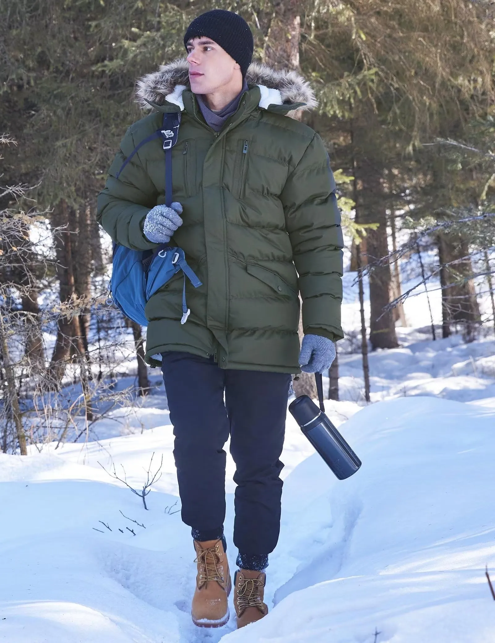 Men's Long Winter Coats Warm Water Resistant Puffy Hooded Windbreaker Insulated Thicken Jackets with Hood