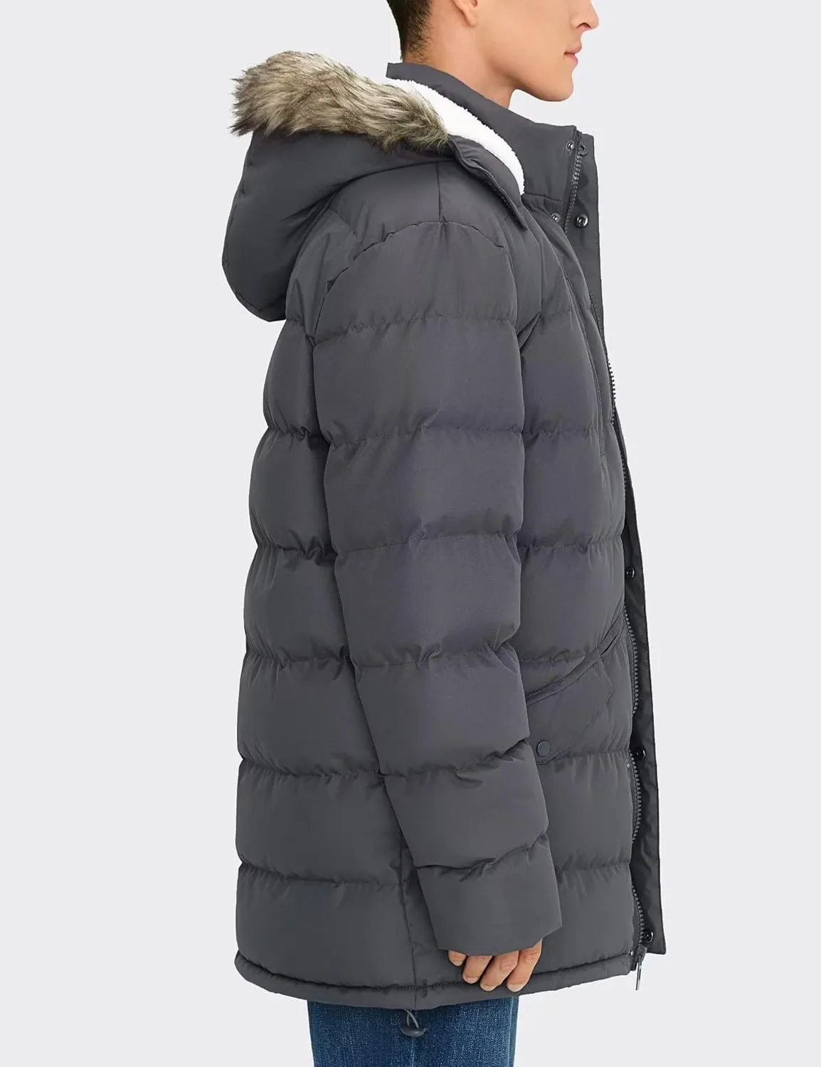 Men's Long Winter Coats Warm Water Resistant Puffy Hooded Windbreaker Insulated Thicken Jackets with Hood