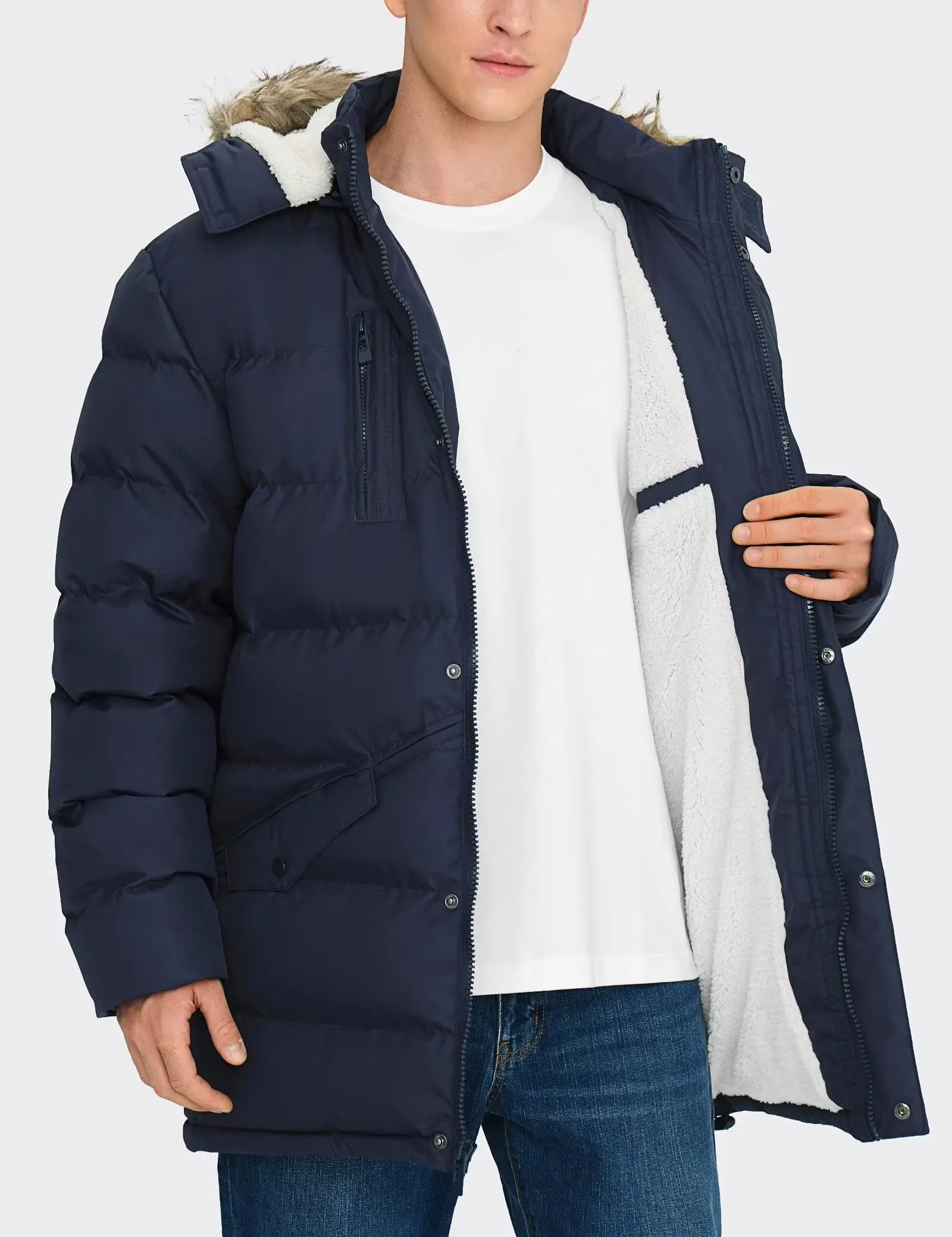 Men's Long Winter Coats Warm Water Resistant Puffy Hooded Windbreaker Insulated Thicken Jackets with Hood