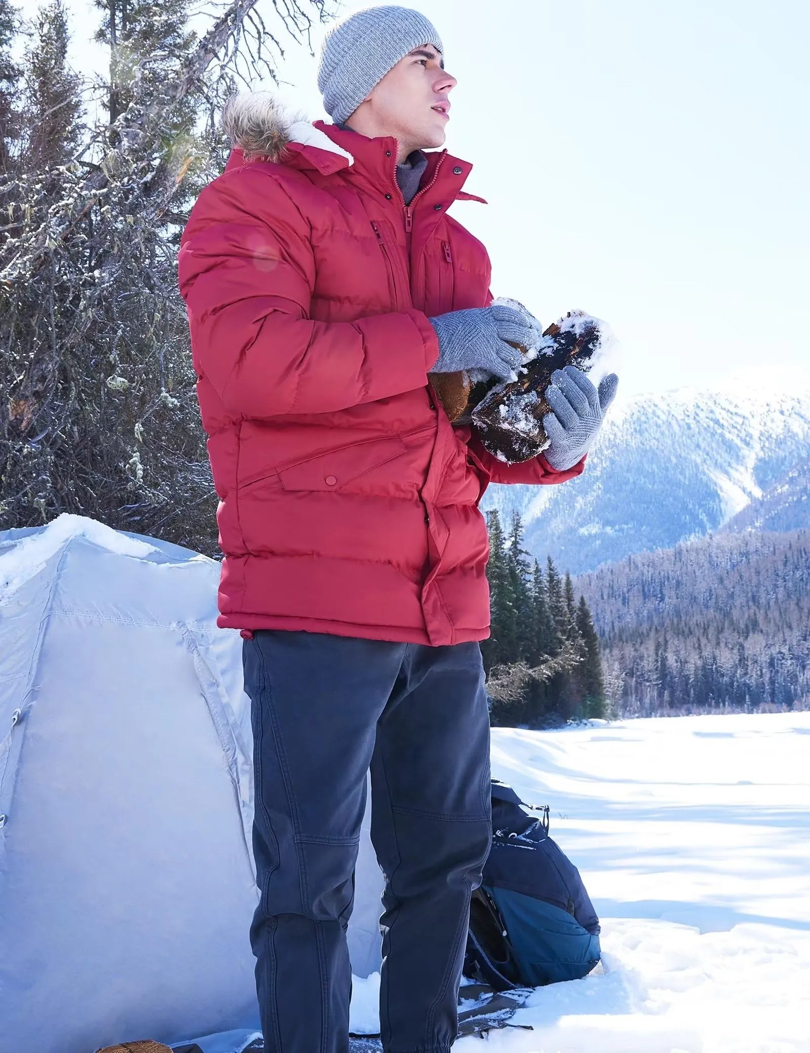 Men's Long Winter Coats Warm Water Resistant Puffy Hooded Windbreaker Insulated Thicken Jackets with Hood