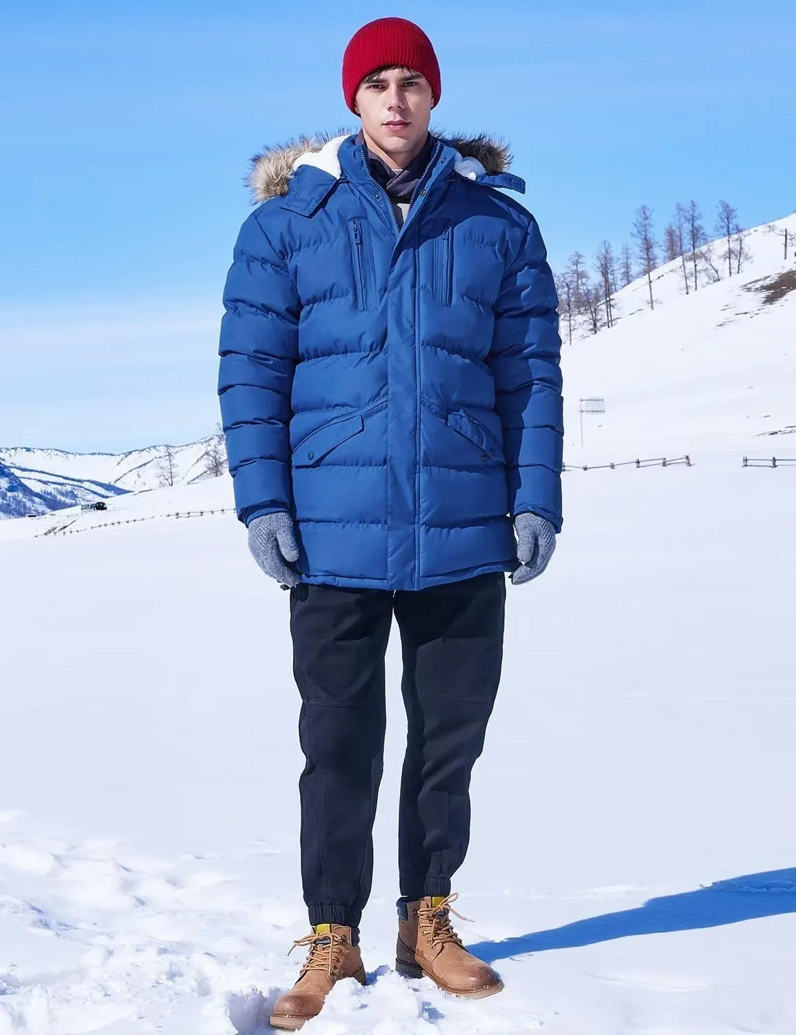 Men's Long Winter Coats Warm Water Resistant Puffy Hooded Windbreaker Insulated Thicken Jackets with Hood