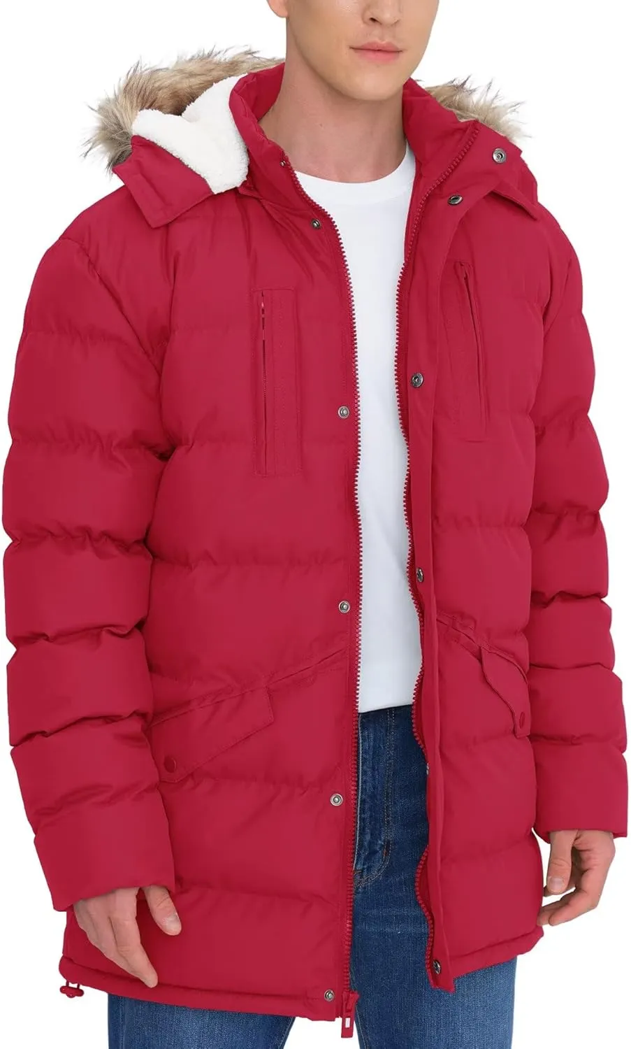 Men's Long Winter Coats Warm Water Resistant Puffy Hooded Windbreaker Insulated Thicken Jackets with Hood