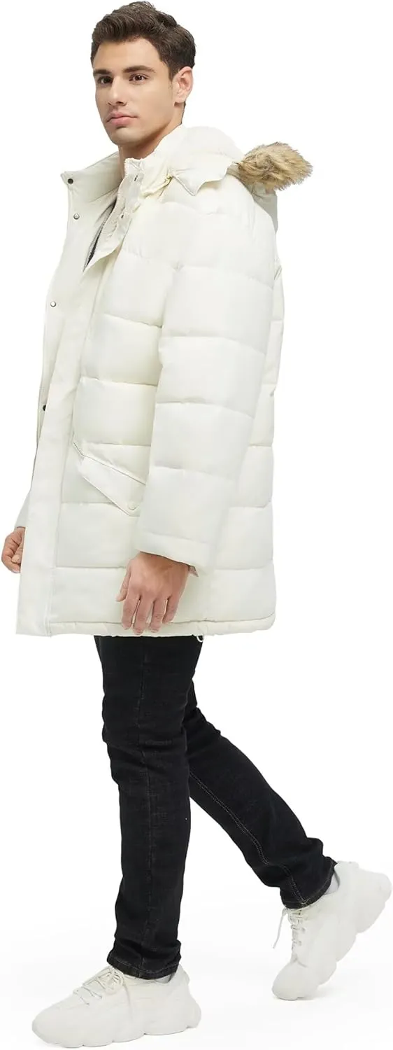 Men's Long Winter Coats Warm Water Resistant Puffy Hooded Windbreaker Insulated Thicken Jackets with Hood