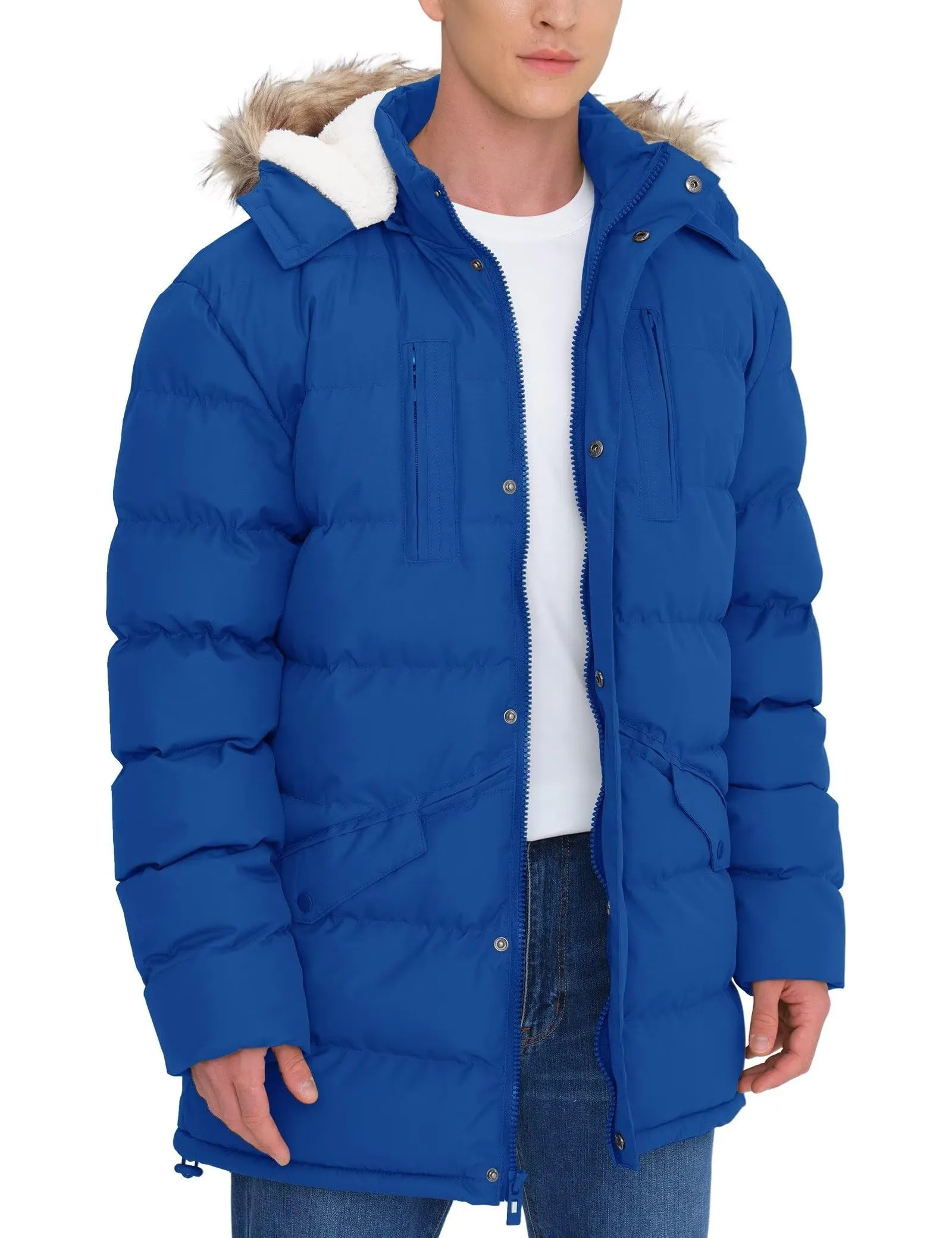 Men's Long Winter Coats Warm Water Resistant Puffy Hooded Windbreaker Insulated Thicken Jackets with Hood