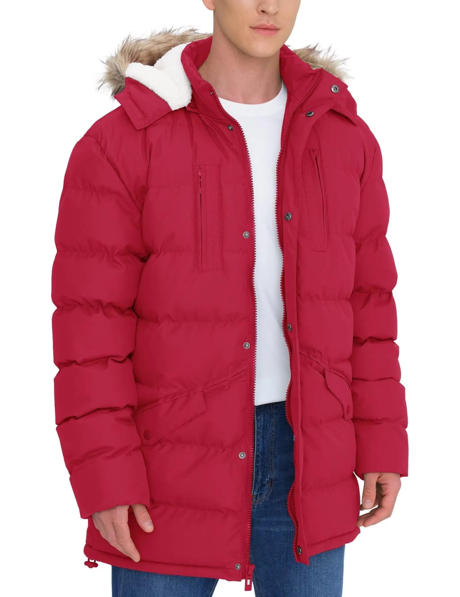 Men's Long Winter Coats Warm Water Resistant Puffy Hooded Windbreaker Insulated Thicken Jackets with Hood