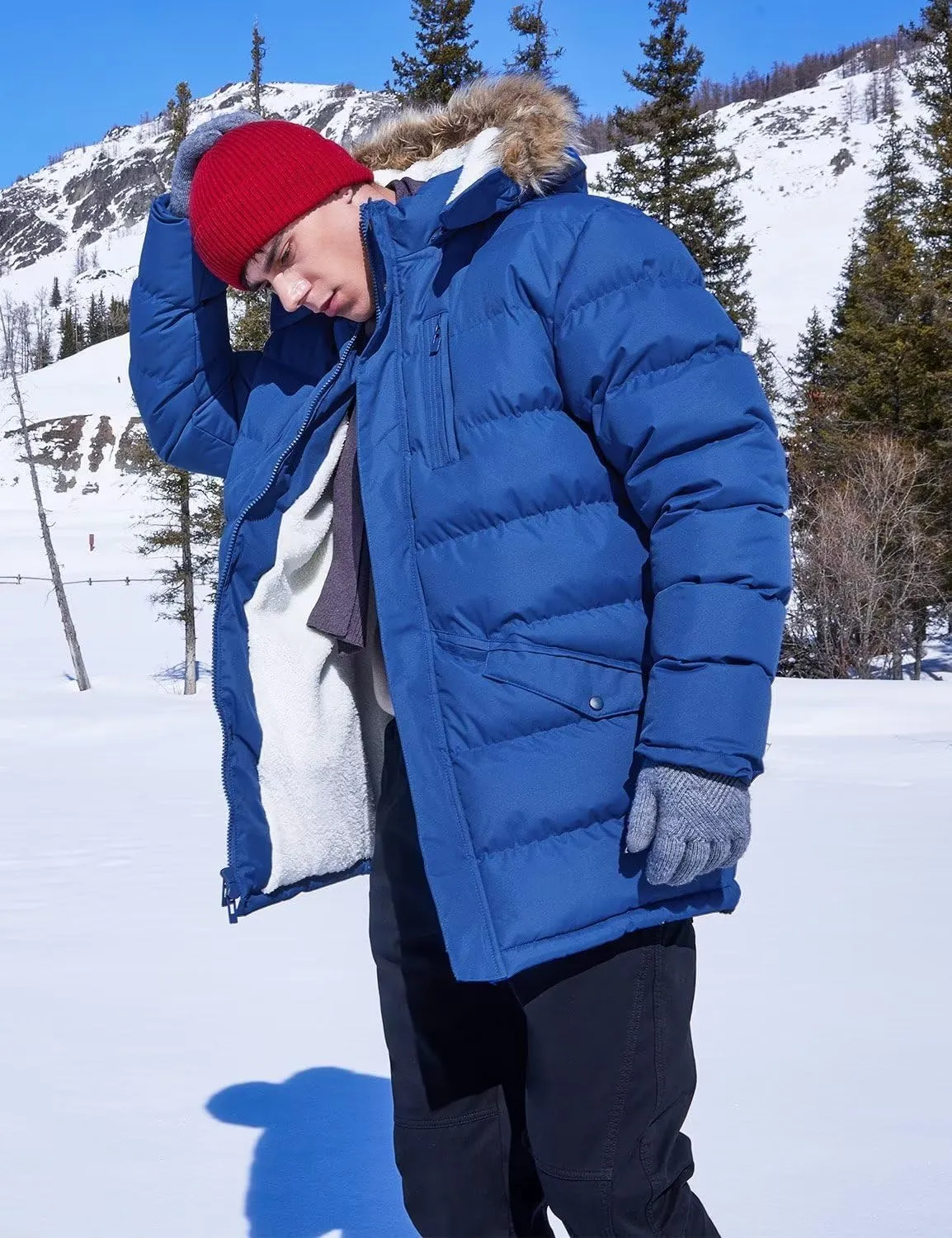 Men's Long Winter Coats Warm Water Resistant Puffy Hooded Windbreaker Insulated Thicken Jackets with Hood