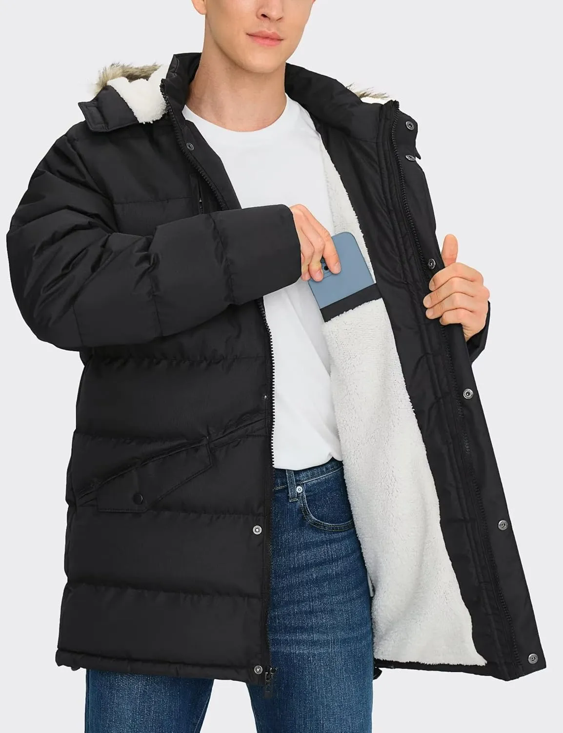 Men's Long Winter Coats Warm Water Resistant Puffy Hooded Windbreaker Insulated Thicken Jackets with Hood