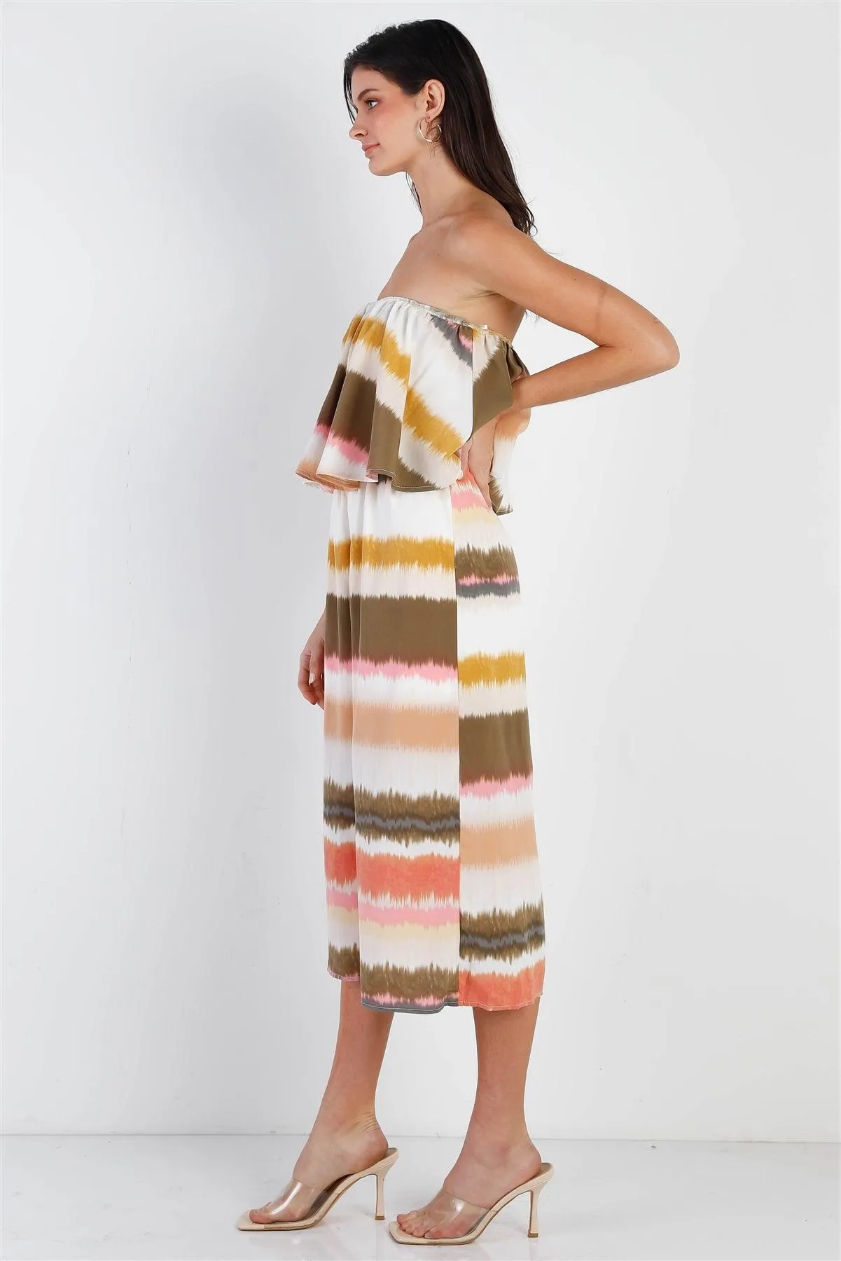 Multi Color Tie-Dye Stripe Flare Top Sleeveless Jumpsuit /2-2