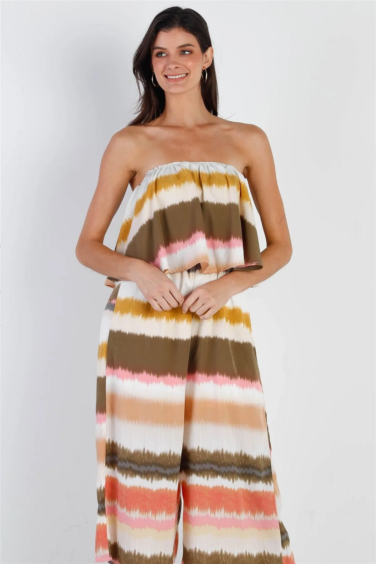 Multi Color Tie-Dye Stripe Flare Top Sleeveless Jumpsuit /2-2