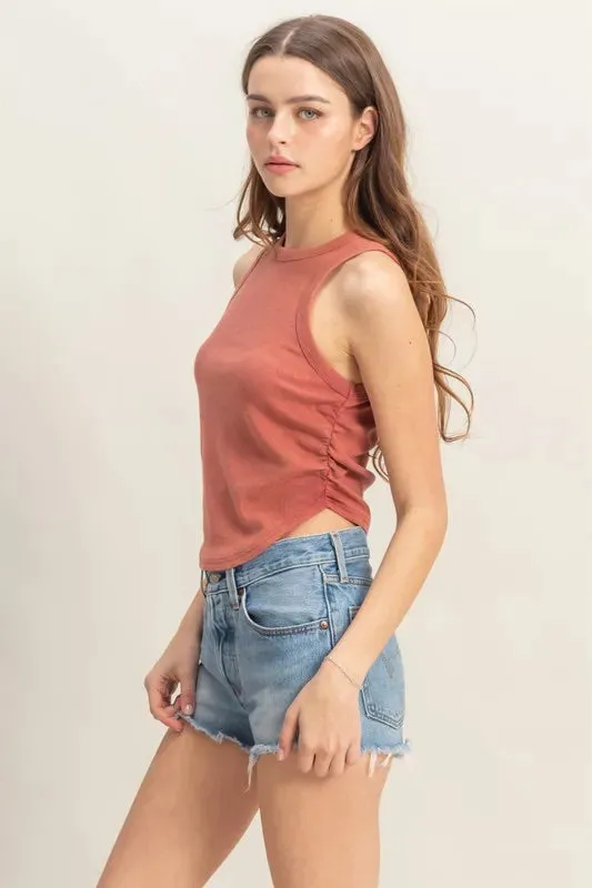 Rust Mineral Wash Rib Knit Tank Top