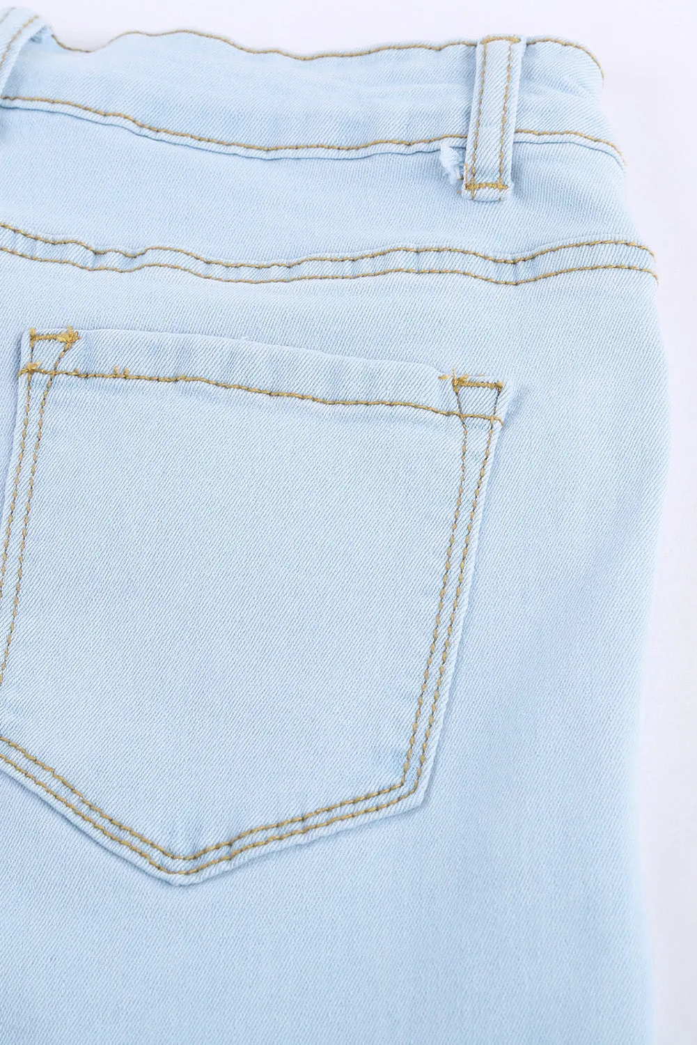 Sky Blue Washed Ripped Knee Wide Legs Jeans