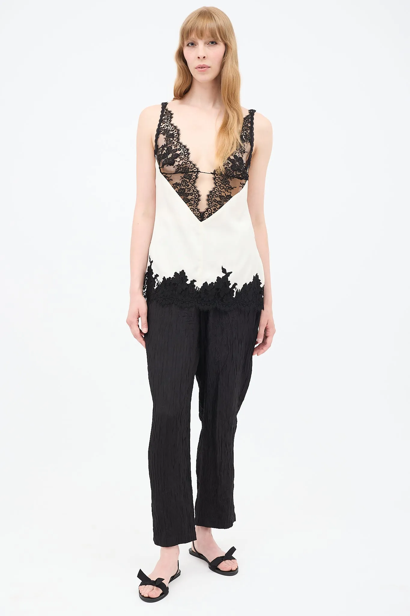 Spring 2016 White & Black Silk Lace Cami Top