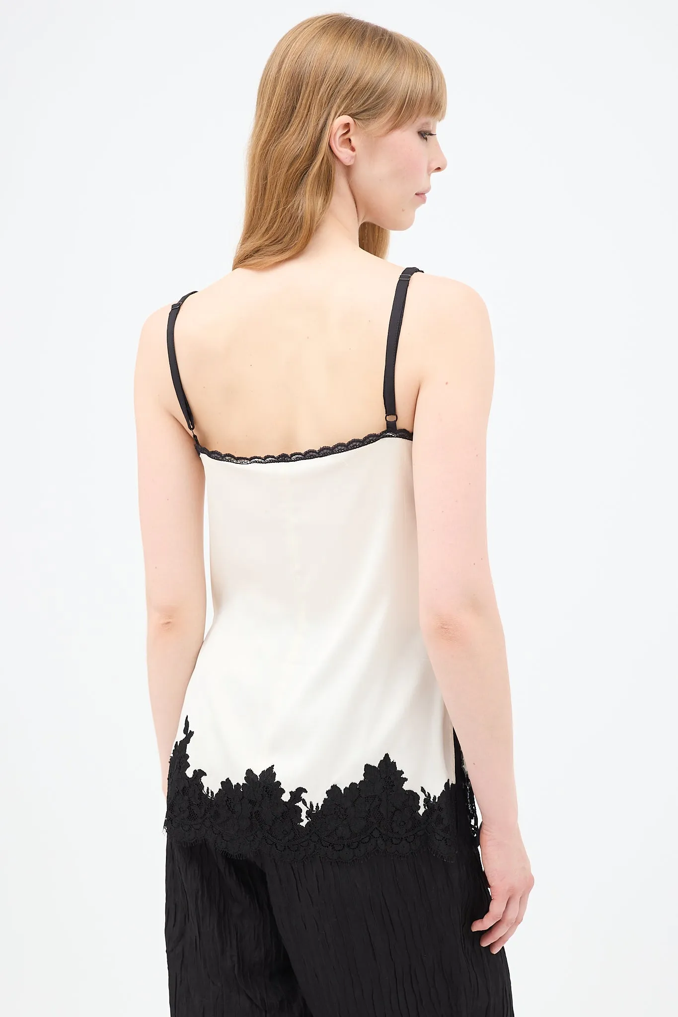 Spring 2016 White & Black Silk Lace Cami Top