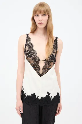 Spring 2016 White & Black Silk Lace Cami Top