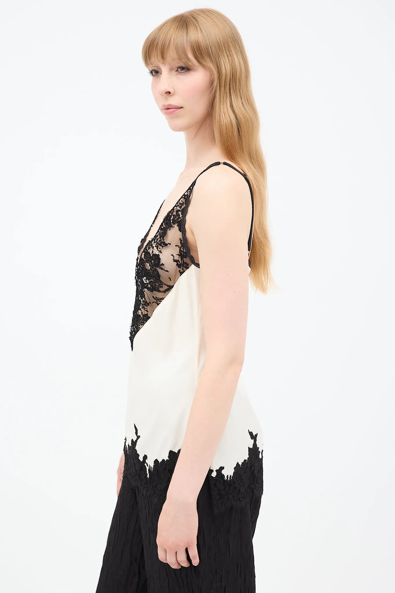 Spring 2016 White & Black Silk Lace Cami Top