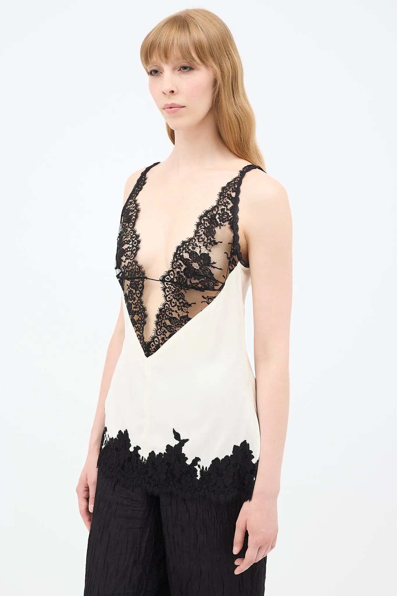 Spring 2016 White & Black Silk Lace Cami Top