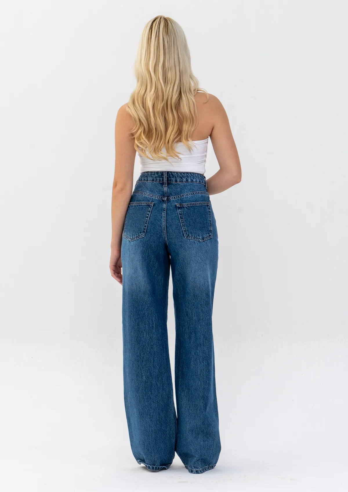 Stone Wash Wide Leg Jeans