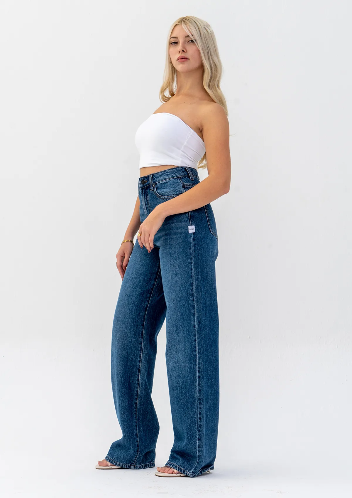 Stone Wash Wide Leg Jeans