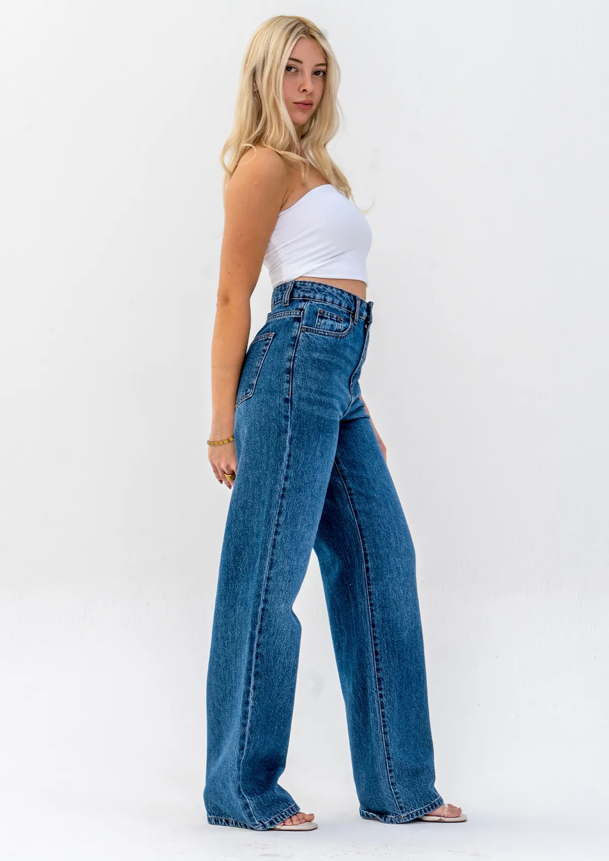 Stone Wash Wide Leg Jeans