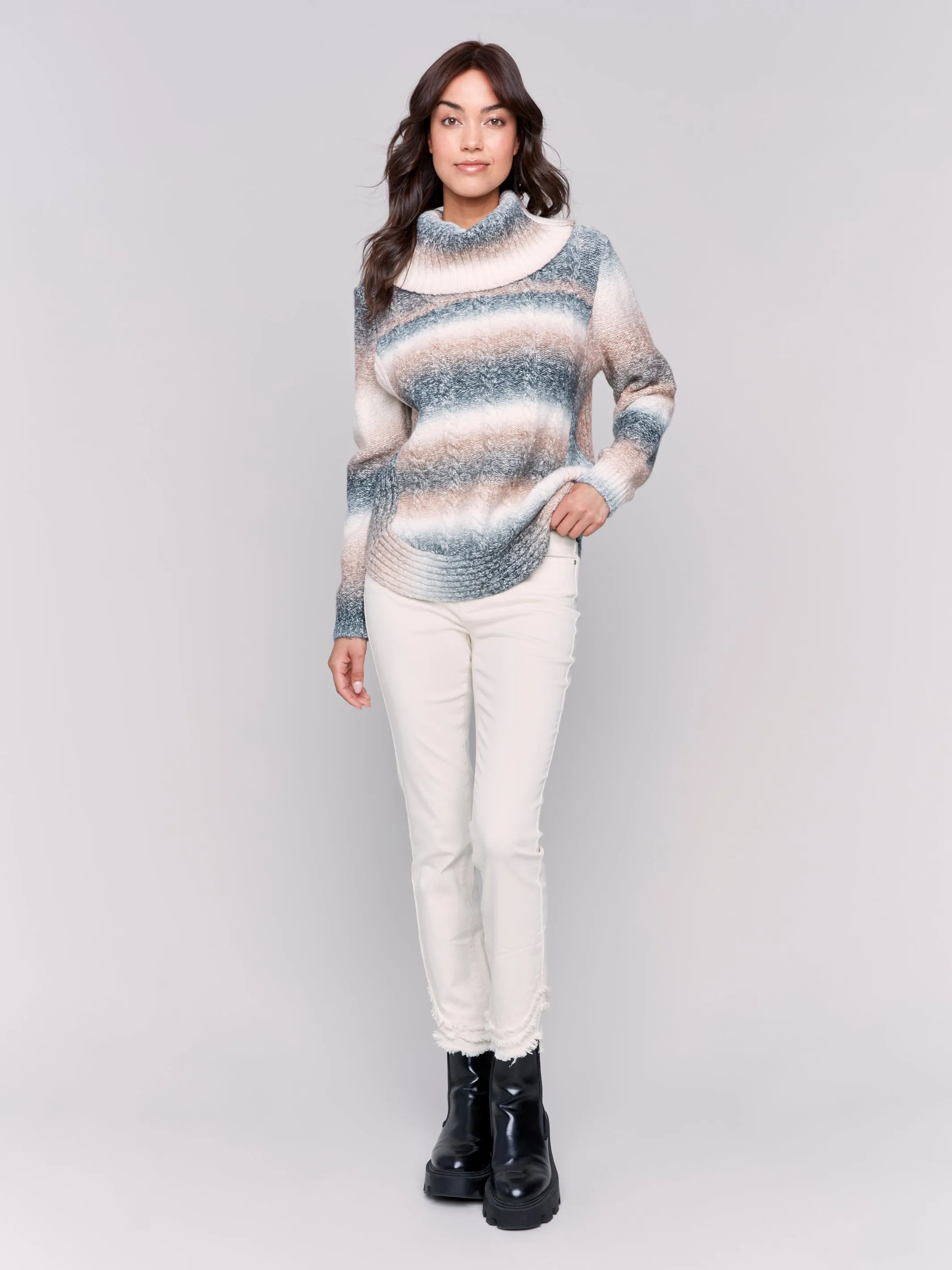 Two-Toned Cowl Neck Sweater
