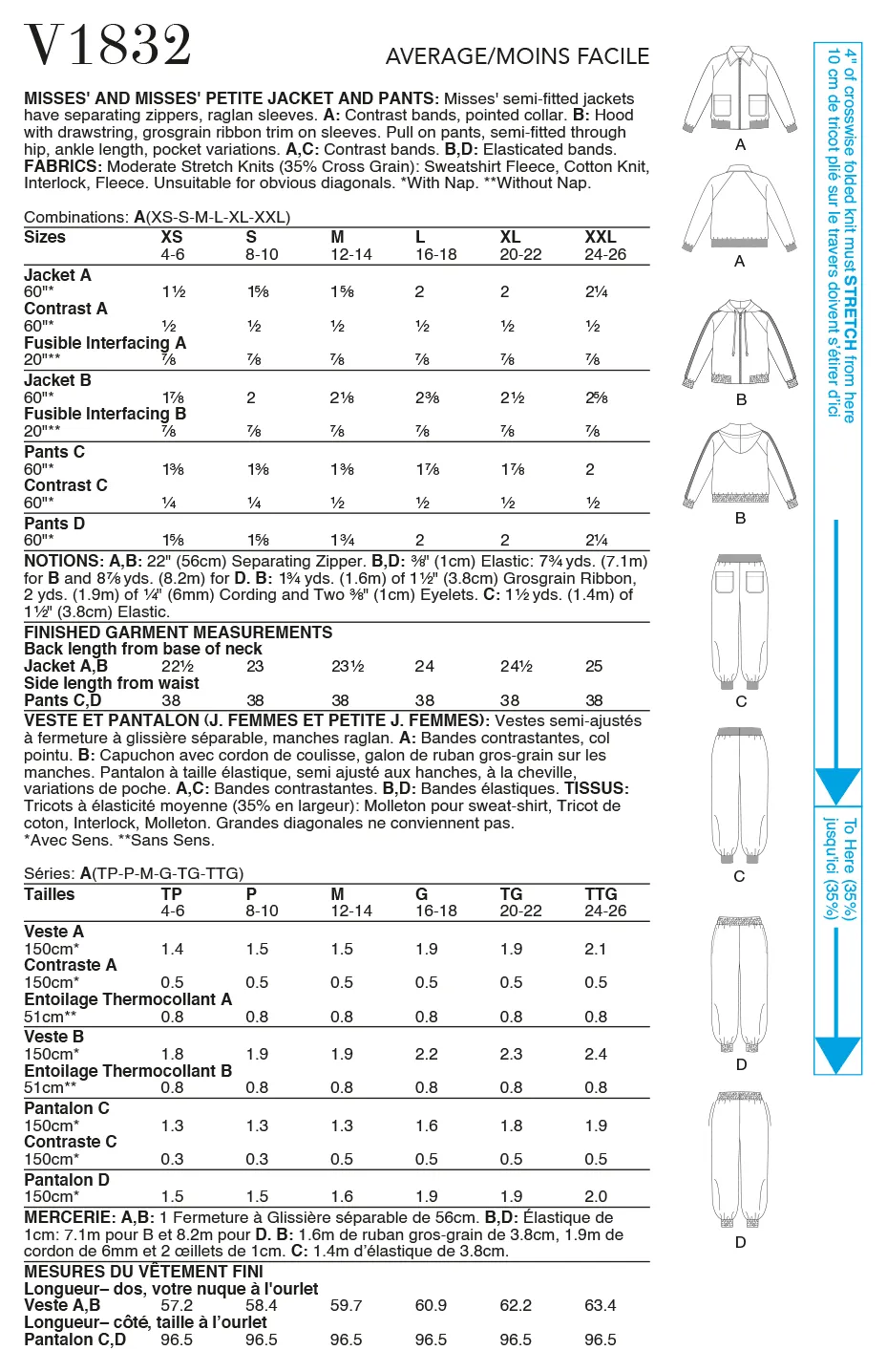 Vogue Pattern V1832  Misses' and Misses' Petite Jacket and Pants