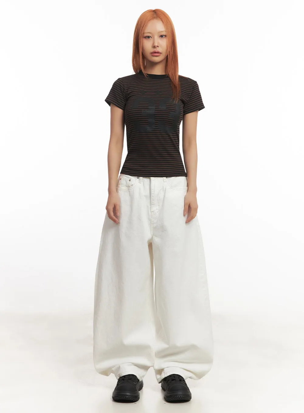 Wide-Fit Ribbon Cotton Trousers IA515