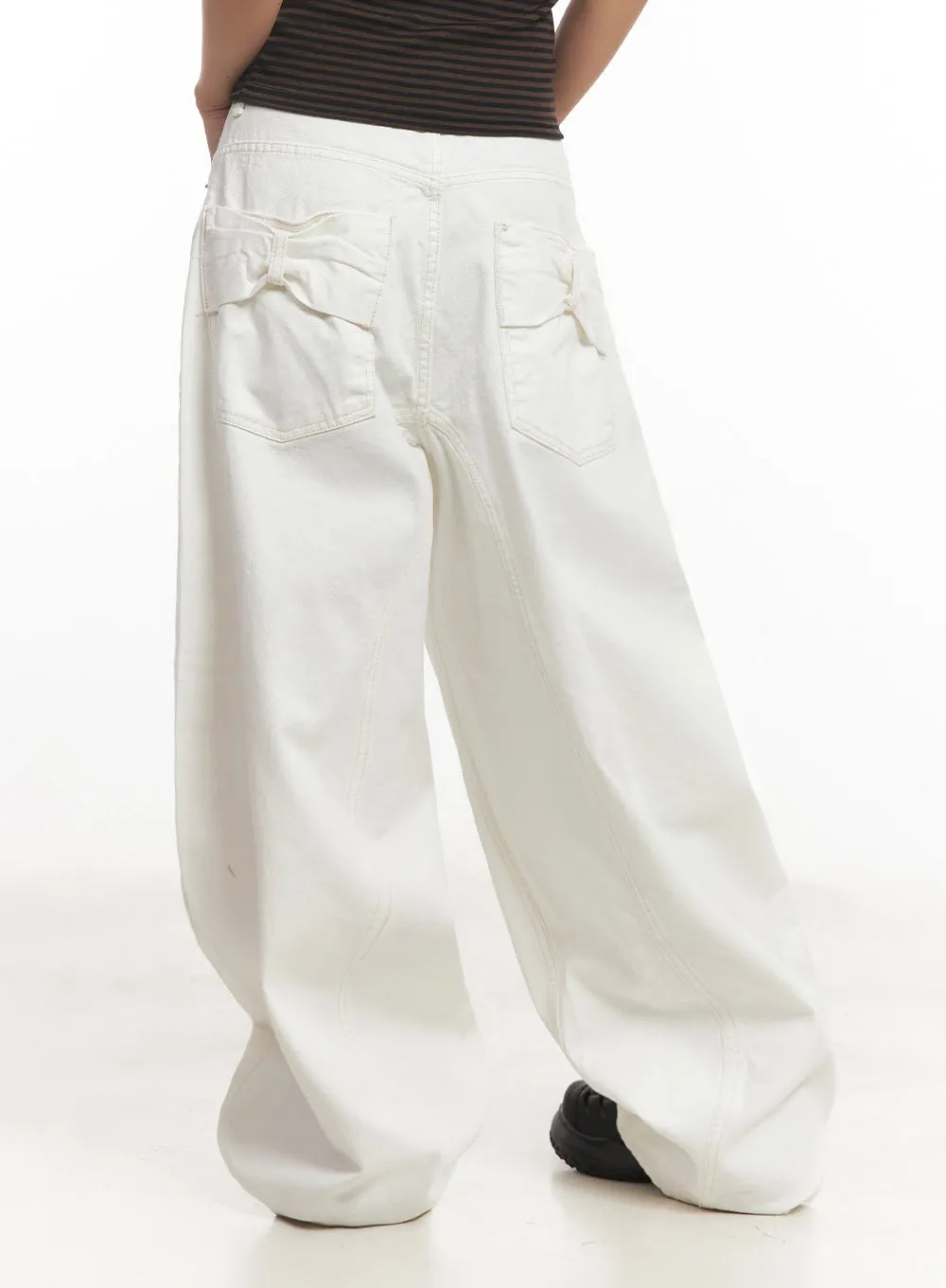 Wide-Fit Ribbon Cotton Trousers IA515