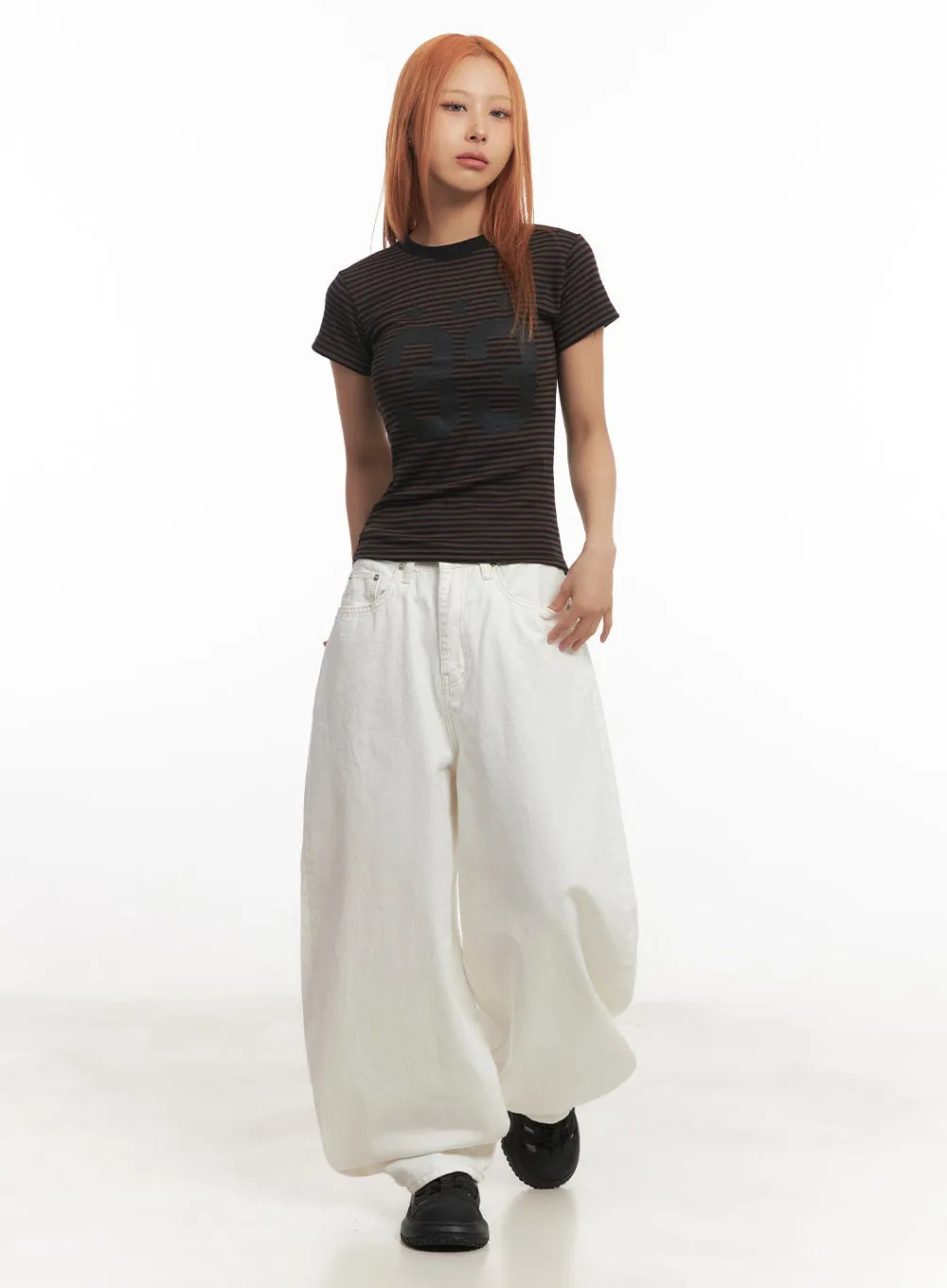 Wide-Fit Ribbon Cotton Trousers IA515