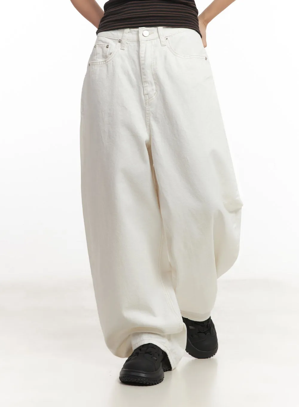 Wide-Fit Ribbon Cotton Trousers IA515